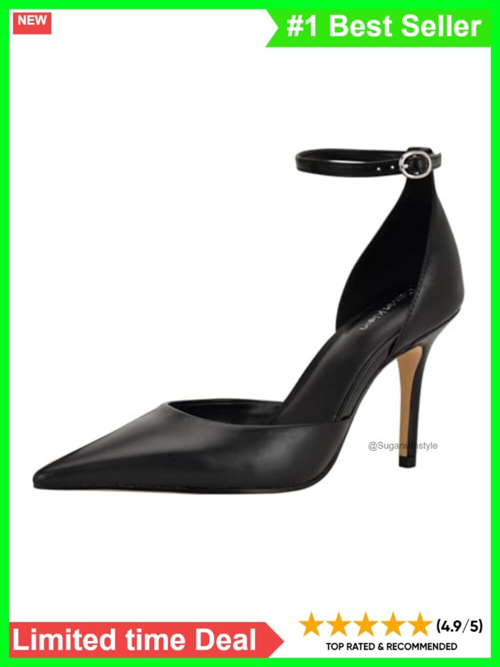 Pointed Toe Stiletto Pump Faux Leather Ankle Strap Evening Dress Shoe